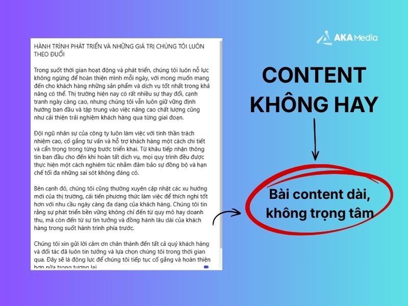 Content không có trọng tâm, dài lê thê khiến người đọc bỏ qua